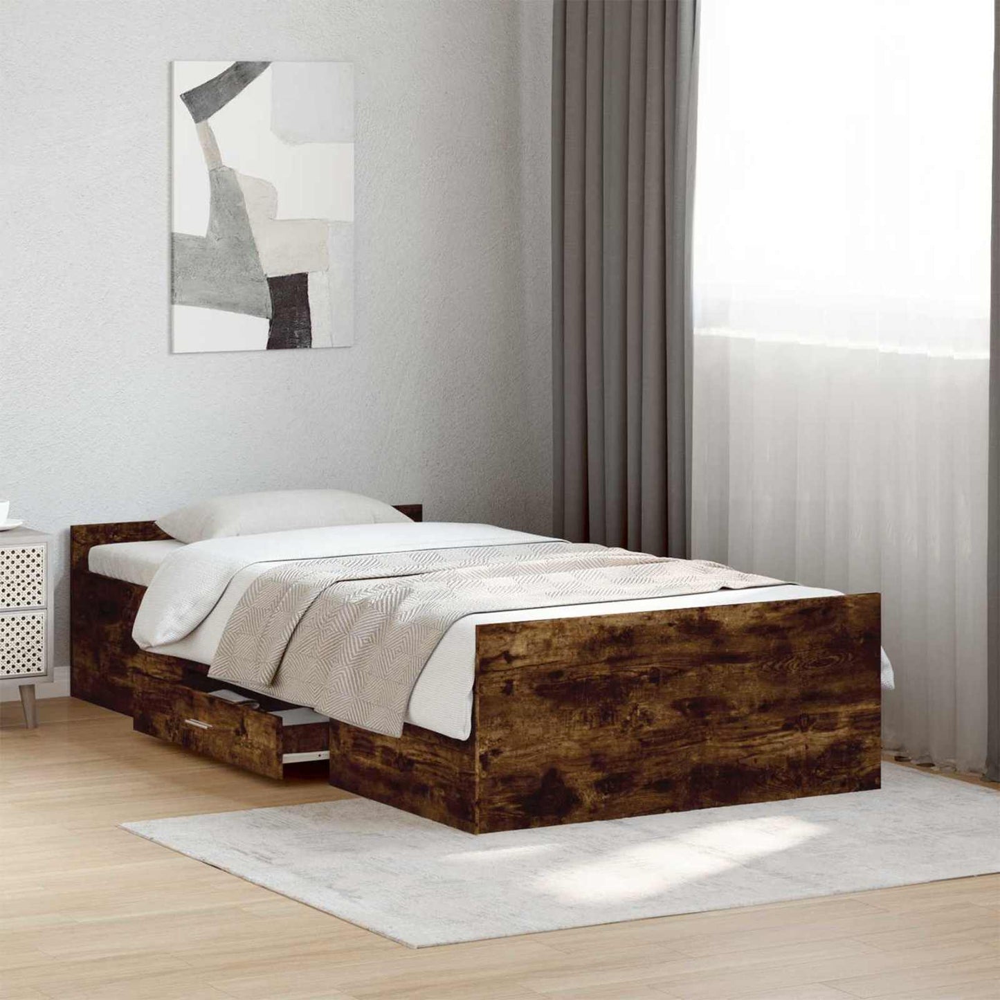 Rám Postele S Úložným Prostorem Kouřový Dub 80 X 200 Cm