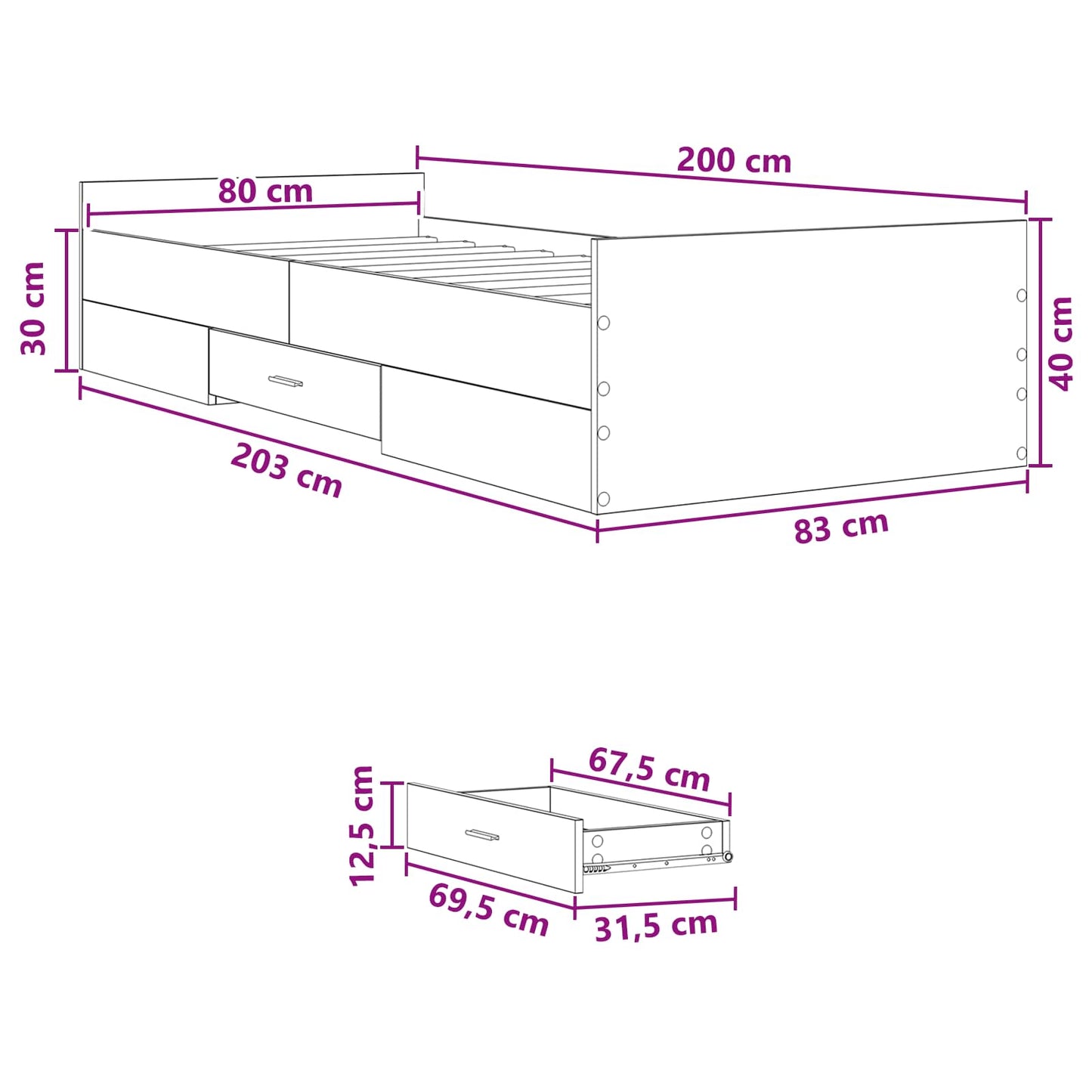 Rám Postele S Úložným Prostorem Šedý Sonoma 80 X 200 Cm