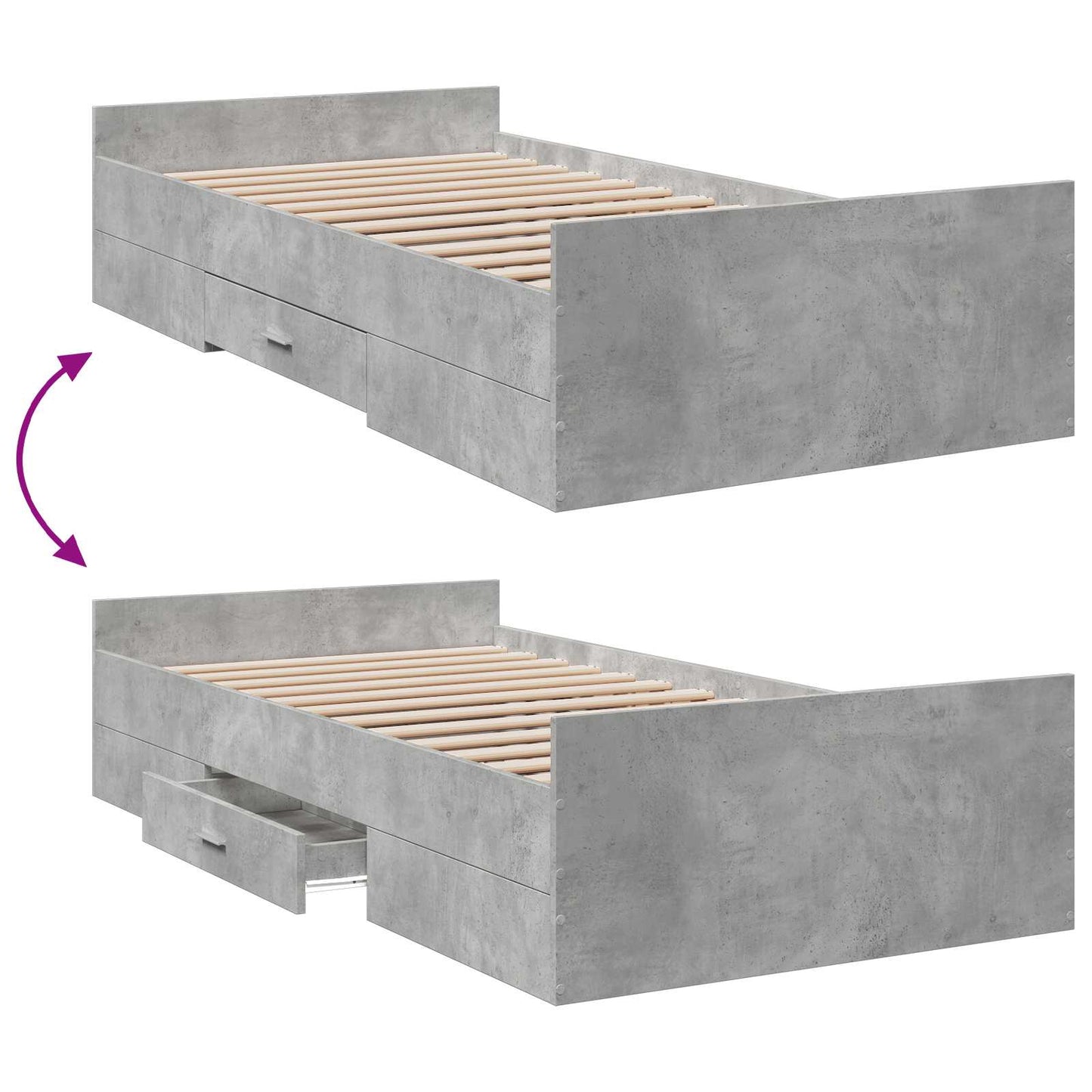 Rám Postele S Úložným Prostorem Betonově Šedá 80 X 200 Cm