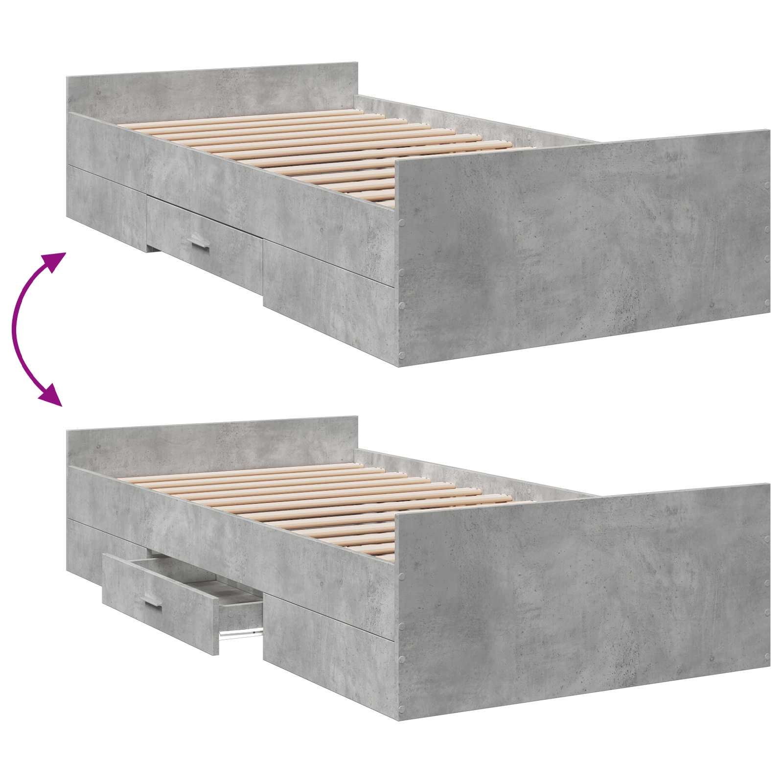 Rám Postele S Úložným Prostorem Betonově Šedá 80 X 200 Cm