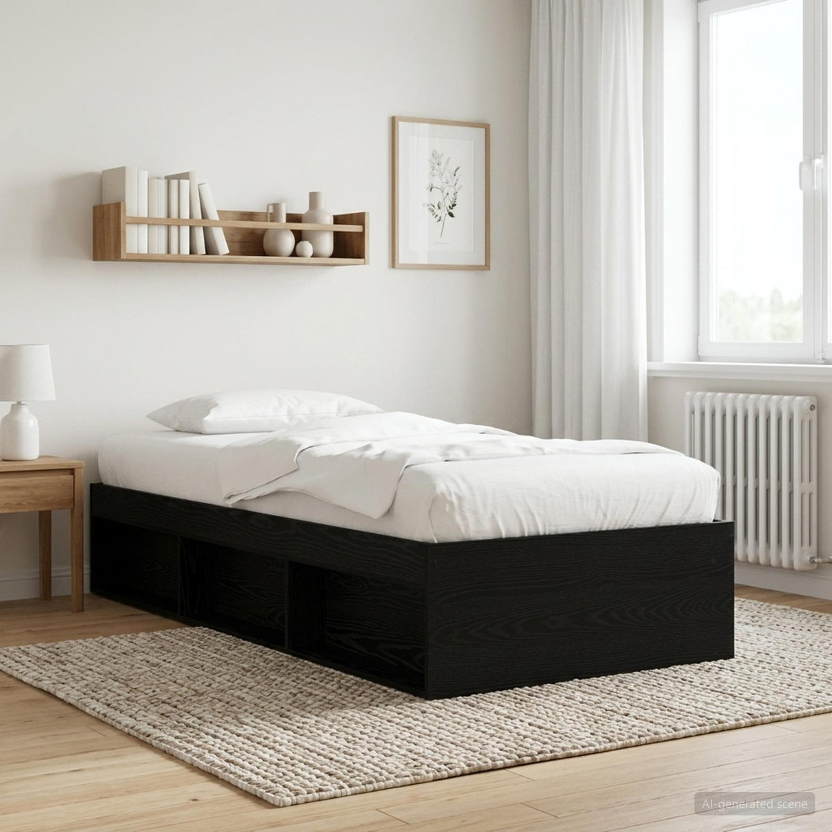 Rám Postele S Úložným Prostorem S Policí Černý Dub 80 X 200 Cm