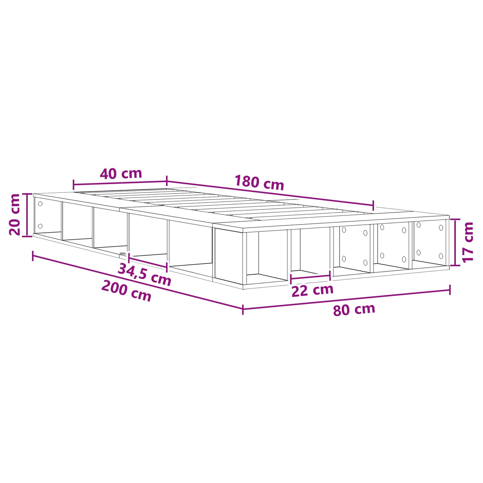 Rám Postele S Úložným Prostorem S Policí Dub Sonoma 80 X 200 Cm