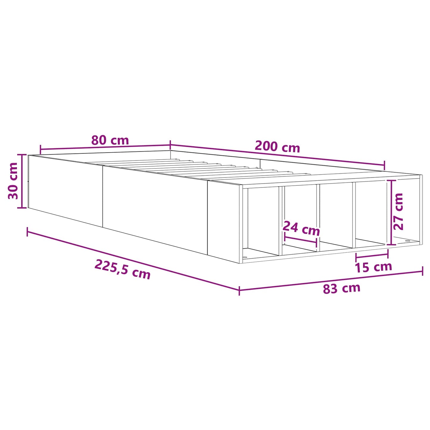 Rám Postele S Úložným Prostorem Kouřový Dub 80 X 200 Cm