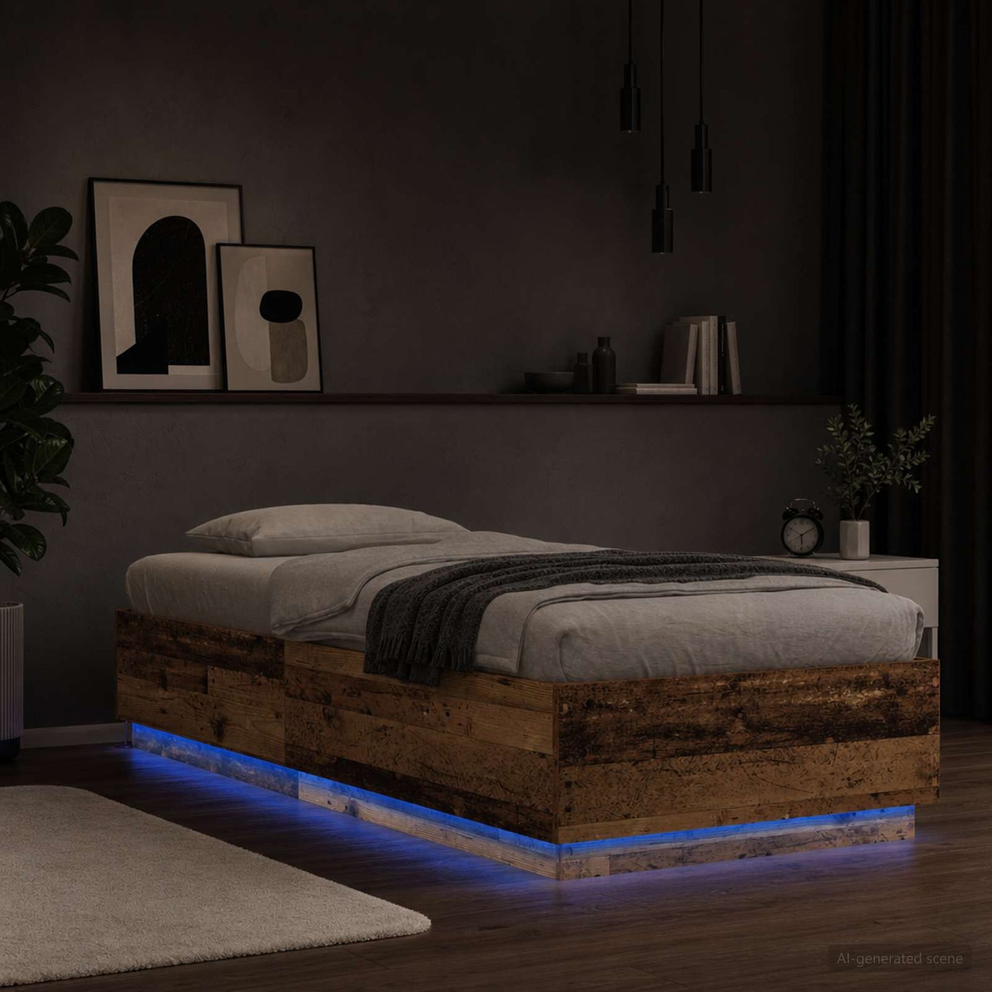 Postelový Rám S Led Staré Dřevo 80 X 200 Cm Kompozitní Dřevo