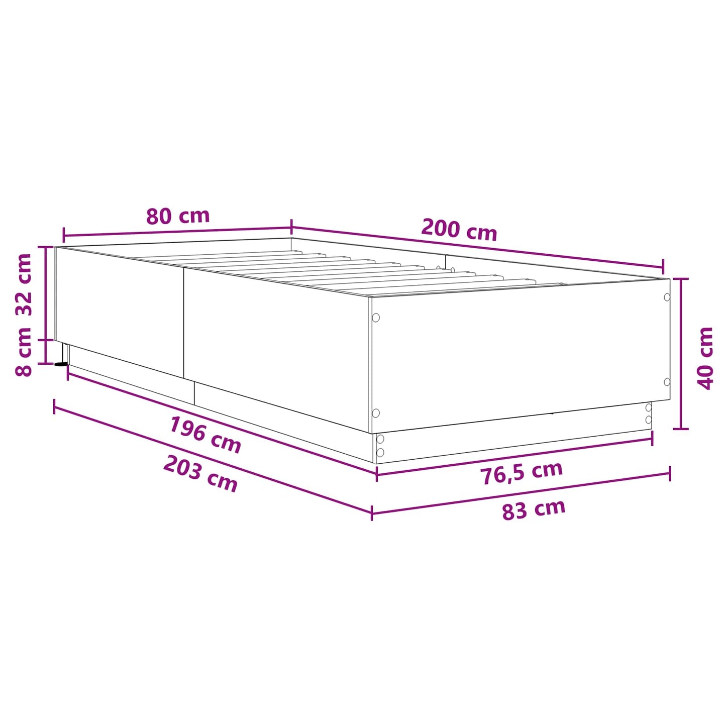Postelový Rám S Led Betonově Šedá 80 X 200 Cm Kompozitní Dřevo