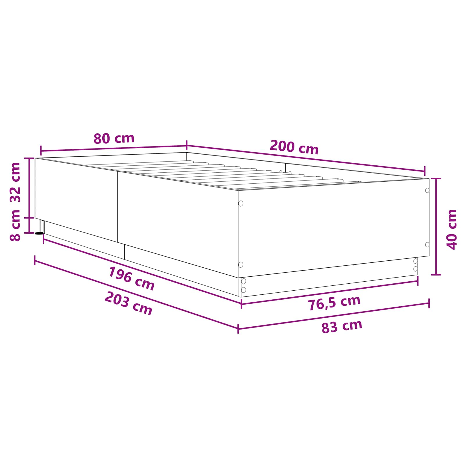 Postelový Rám S Led Betonově Šedá 80 X 200 Cm Kompozitní Dřevo