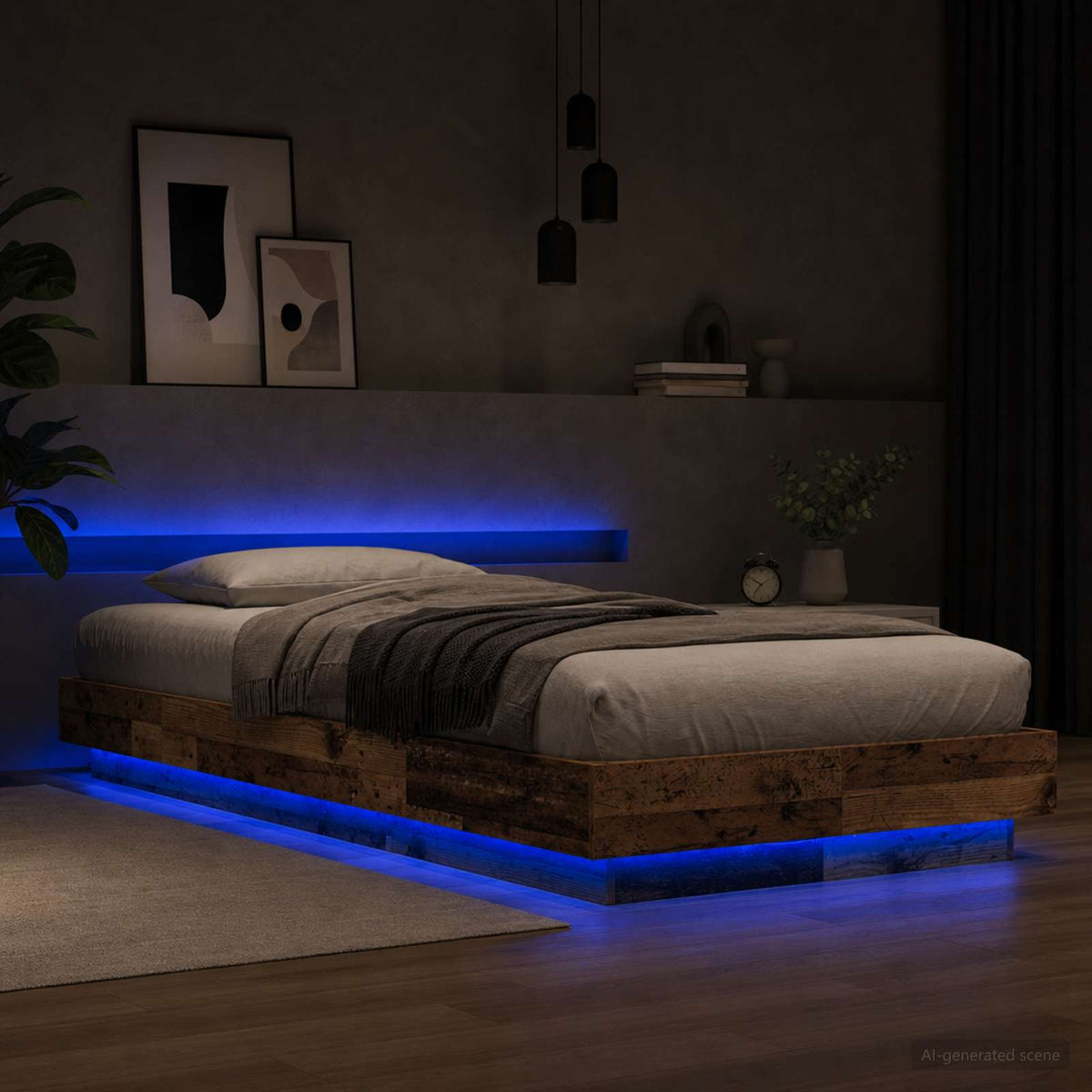 Postelový Rám S Led Staré Dřevo 80 X 200 Cm Kompozitní Dřevo
