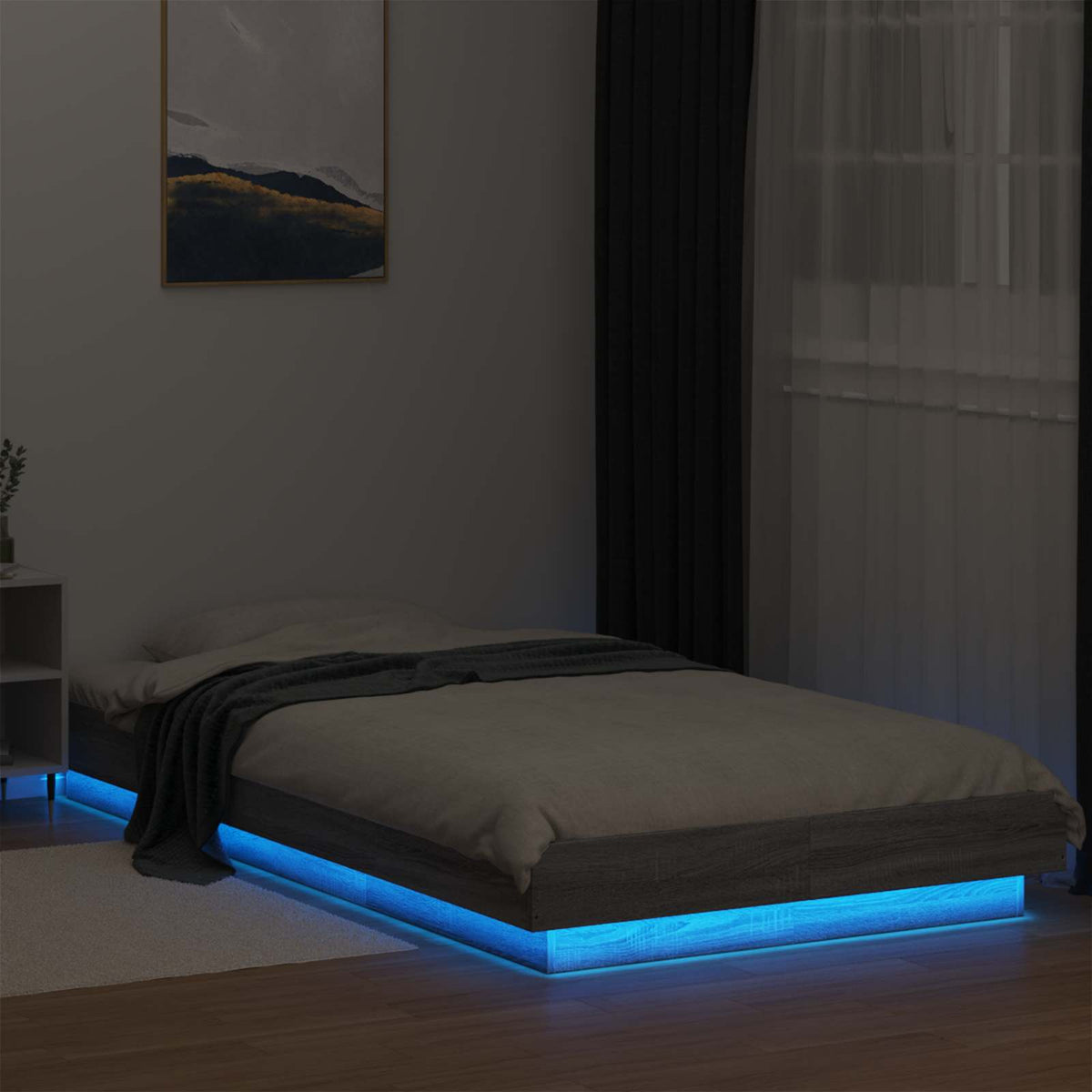 Postelový Rám S Led Šedý Sonoma 80 X 200 Cm Kompozitní Dřevo
