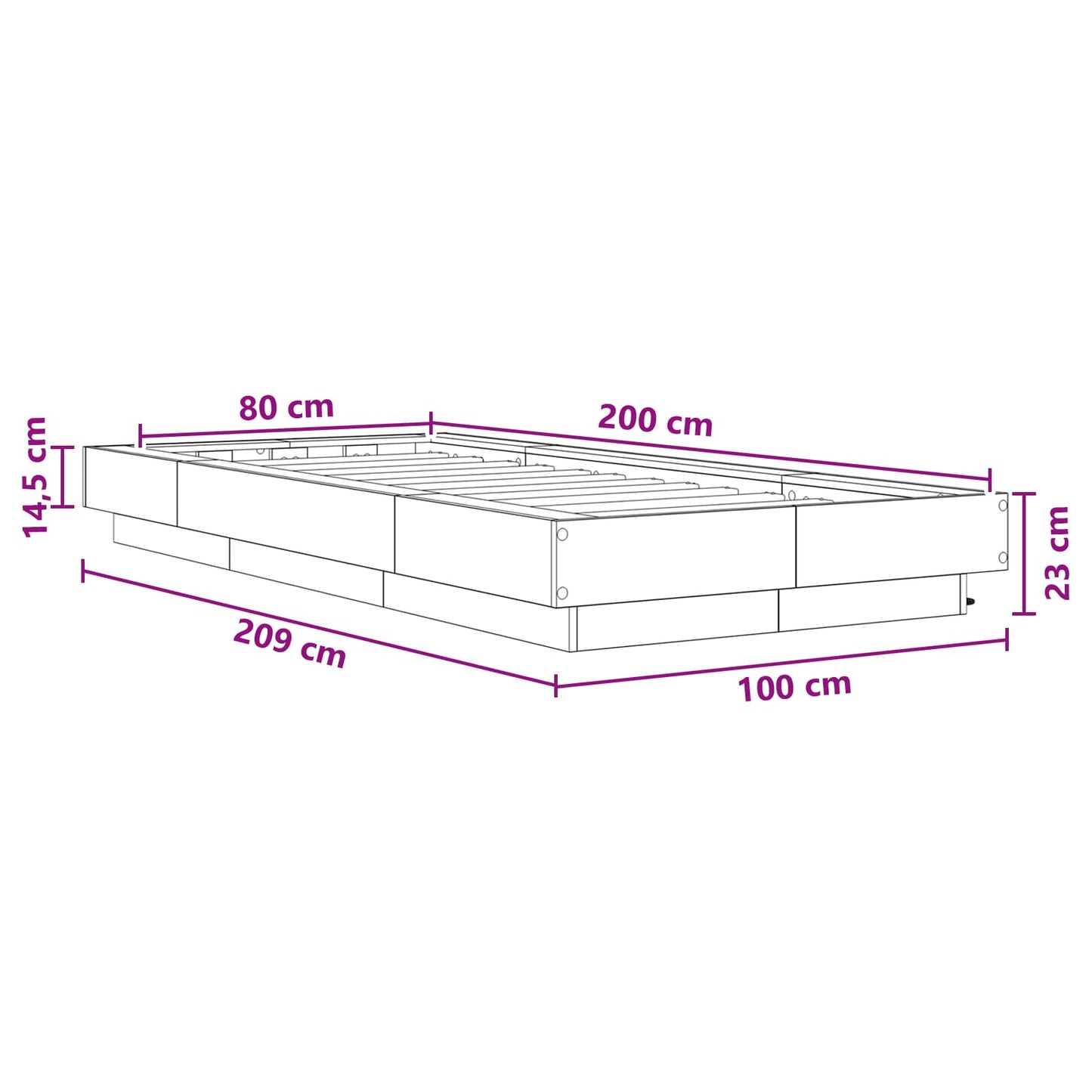 Postelový Rám S Led Černý Dub 80 X 200 Cm Kompozitní Dřevo