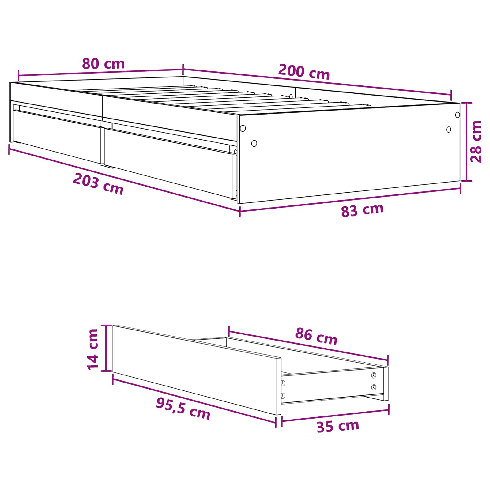 Rám Postele S Úložným Prostorem Šedý Sonoma 80 X 200 Cm