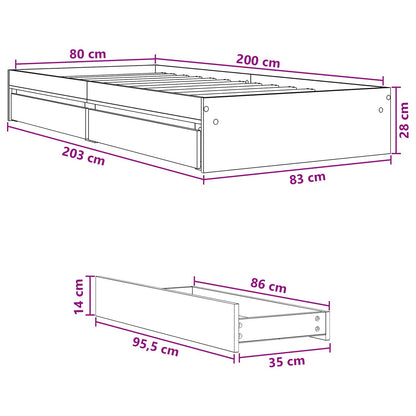 Rám Postele S Úložným Prostorem Šedý Sonoma 80 X 200 Cm