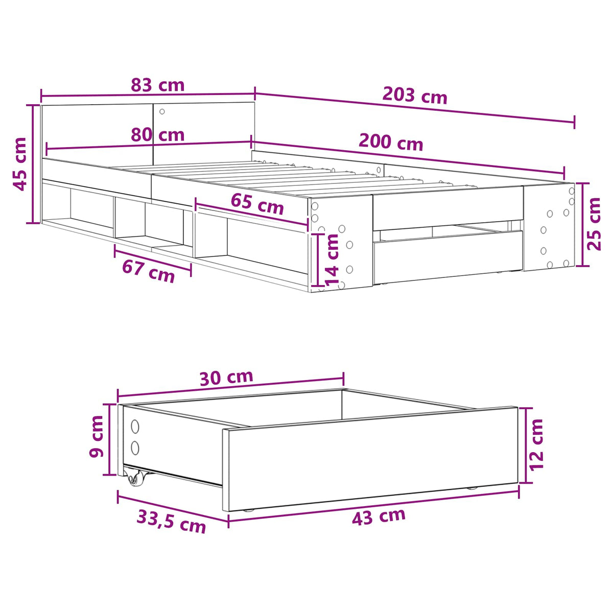 Rám Postele S Úložným Prostorem Kouřový Dub 80 X 200 Cm