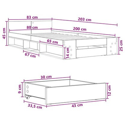 Rám Postele S Úložným Prostorem Šedý Sonoma 80 X 200 Cm