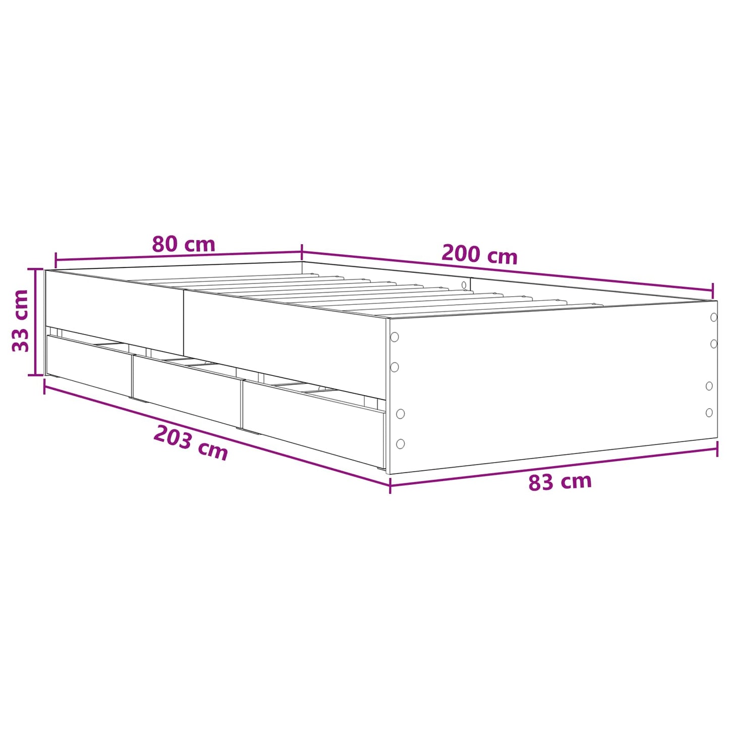 Rám Postele S Úložným Prostorem Kouřový Dub 80 X 200 Cm