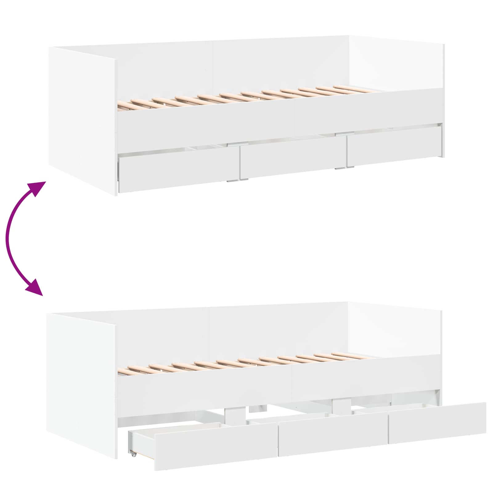 Daybed Se Zásuvkou S Čelo S Úložištěm Bílá Kompozitní Dřevo