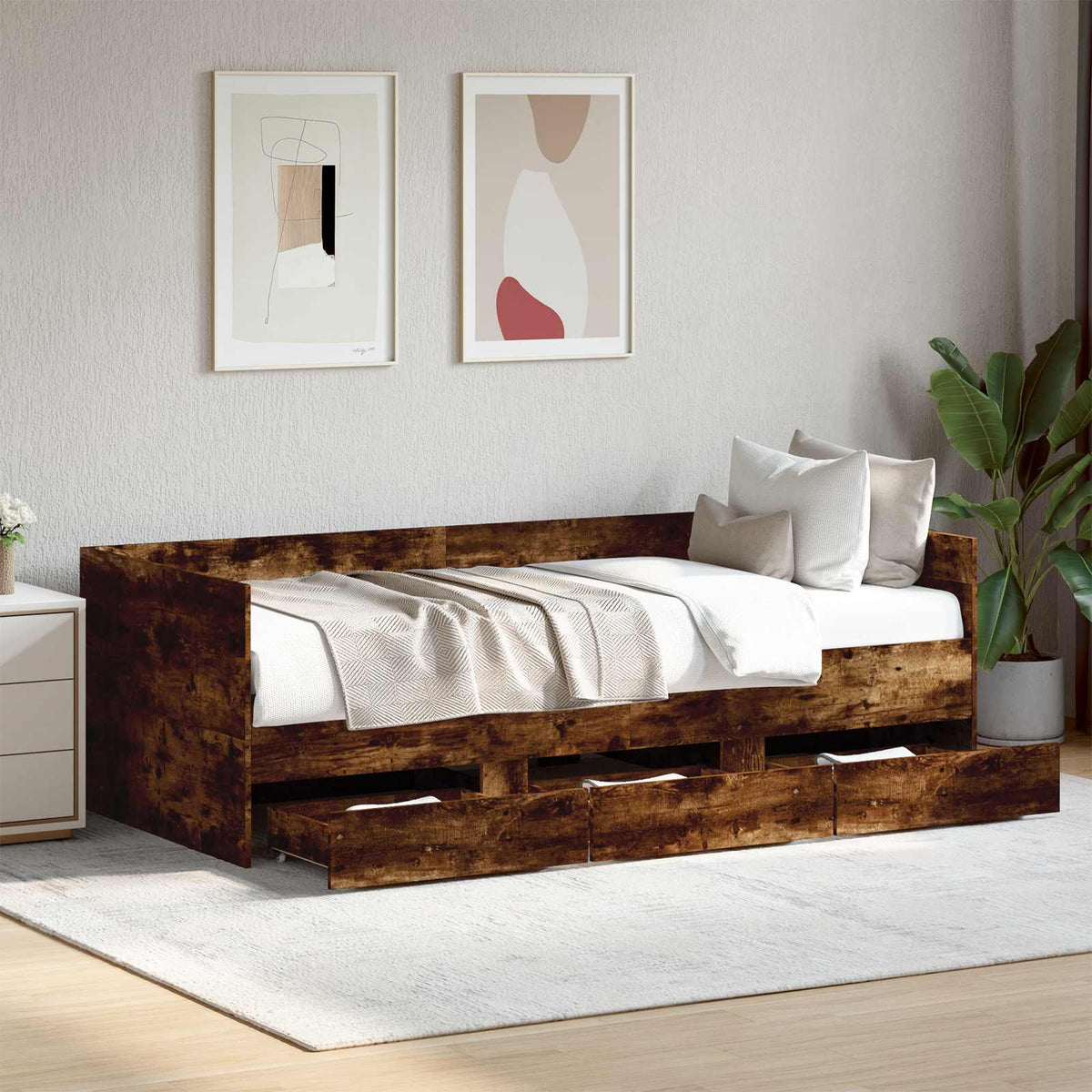 Daybed Se Zásuvkou S Čelo Kouřový Dub Kompozitní Dřevo