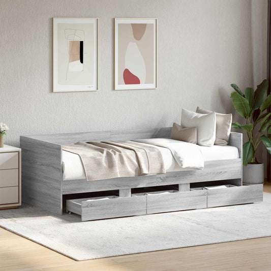 Daybed Se Zásuvkou S Čelo Šedý Sonoma Kompozitní Dřevo