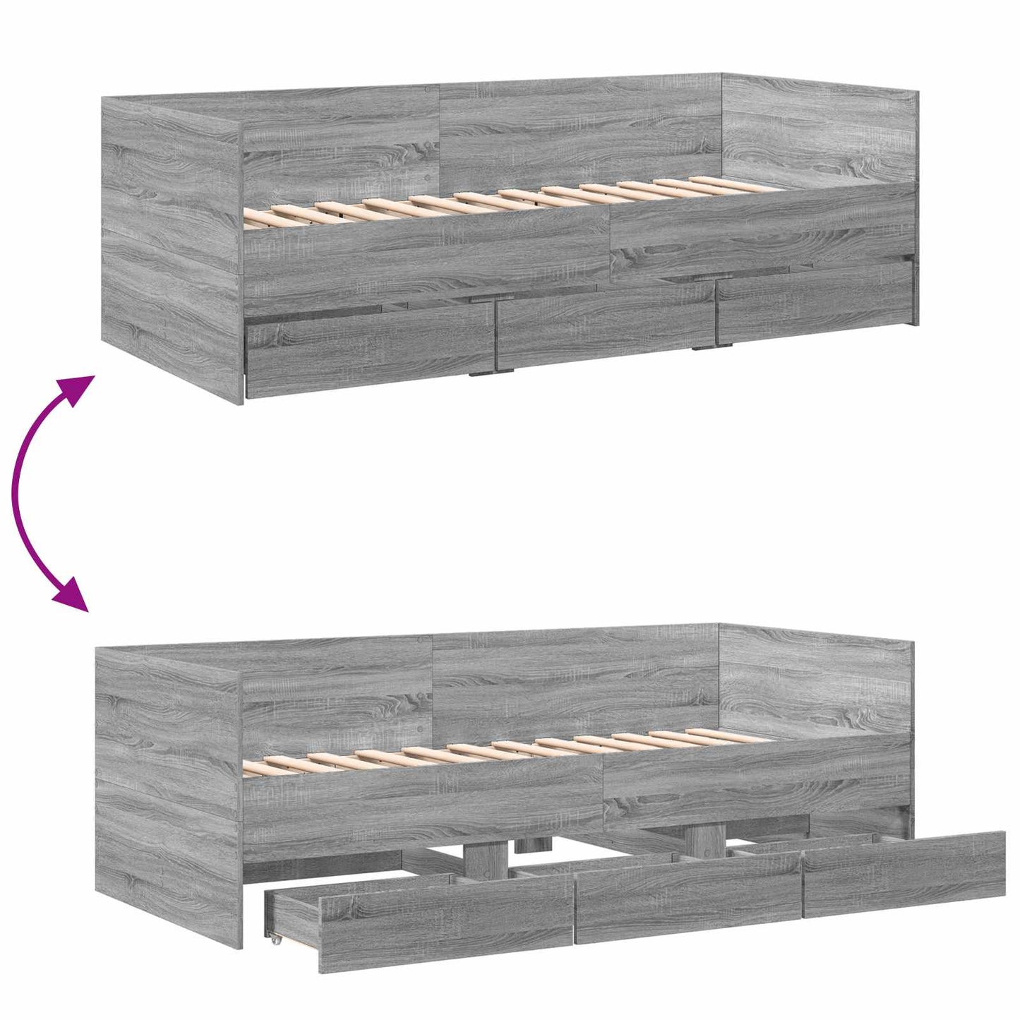 Daybed Se Zásuvkou S Čelo Šedý Sonoma Kompozitní Dřevo