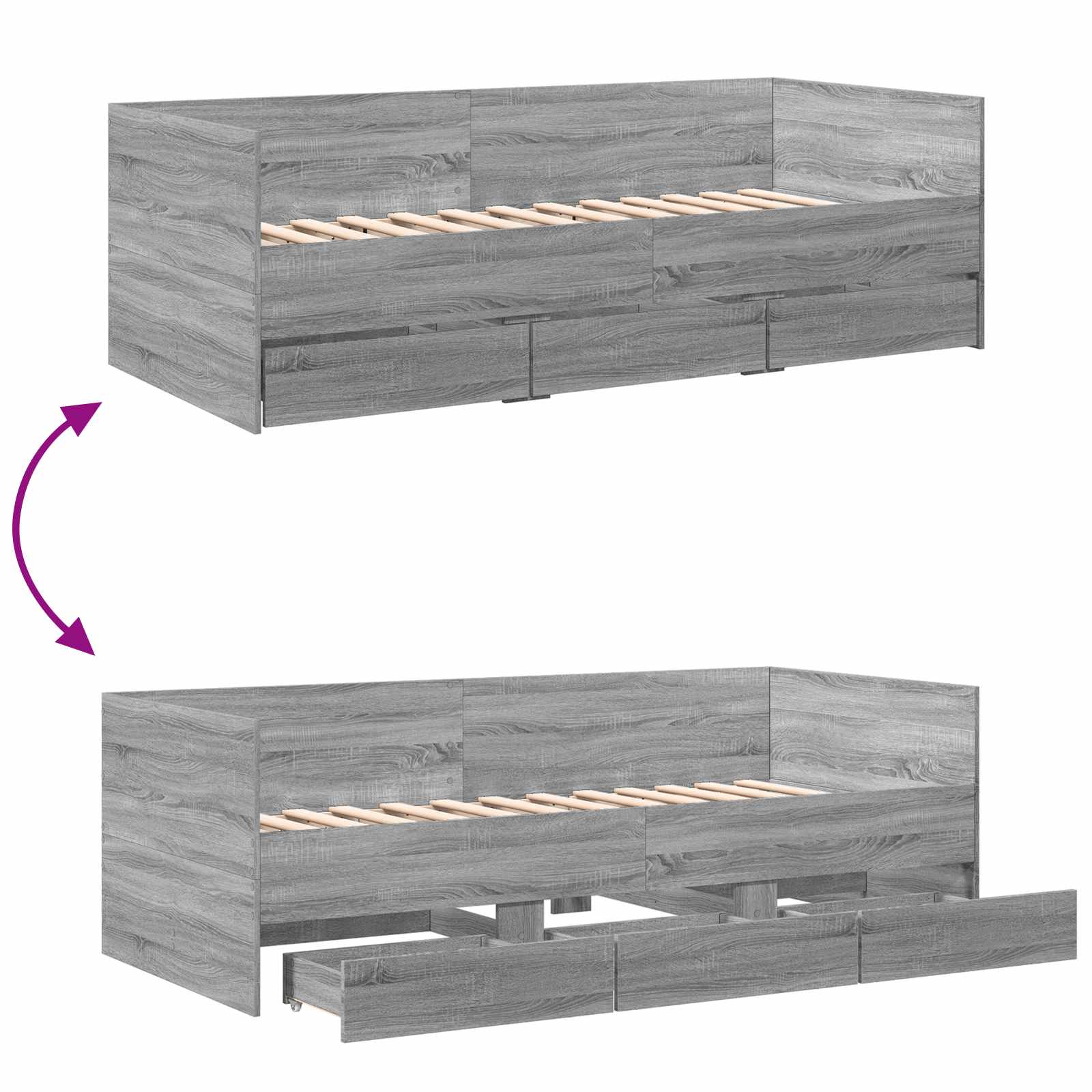 Daybed Se Zásuvkou S Čelo Šedý Sonoma Kompozitní Dřevo