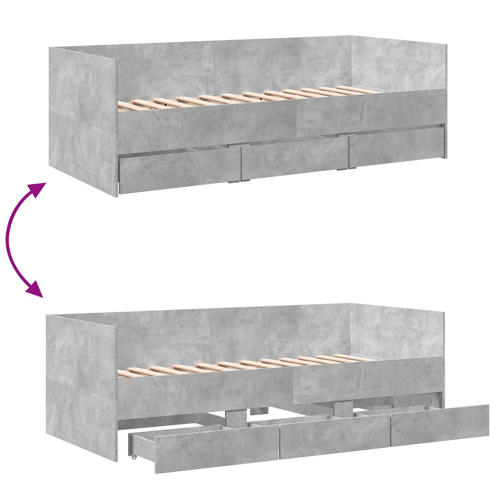 Daybed Se Zásuvkou S Čelo Betonově Šedá Kompozitní Dřevo