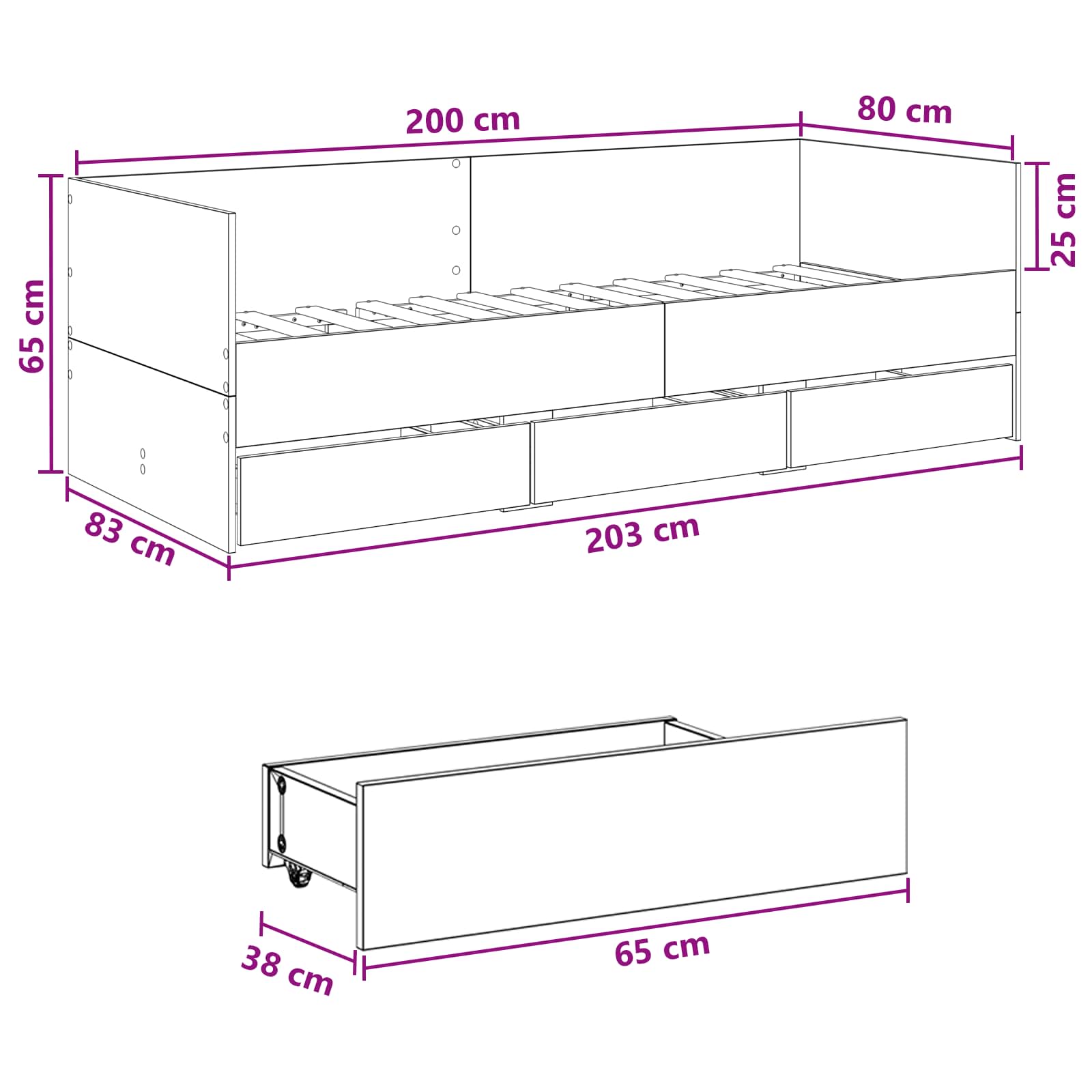 Daybed Se Zásuvkou S Čelo Betonově Šedá Kompozitní Dřevo