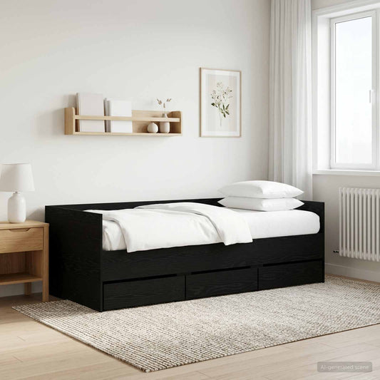 Daybed Se Zásuvkou S Čelo Černý Dub Kompozitní Dřevo