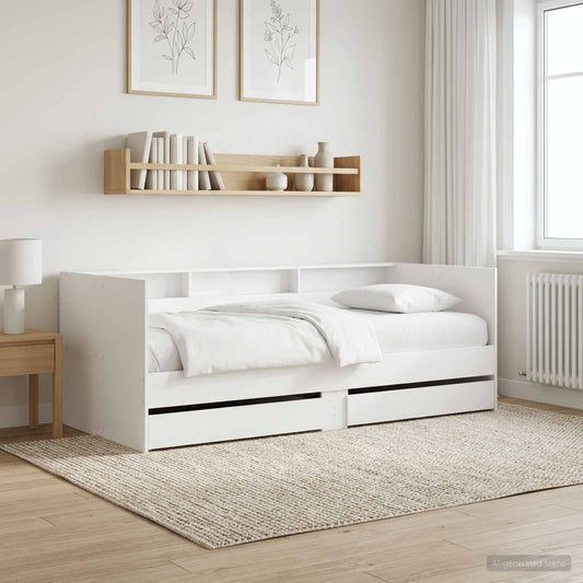 Daybed Se Zásuvkou S Policí S Čelo Bílá Kompozitní Dřevo