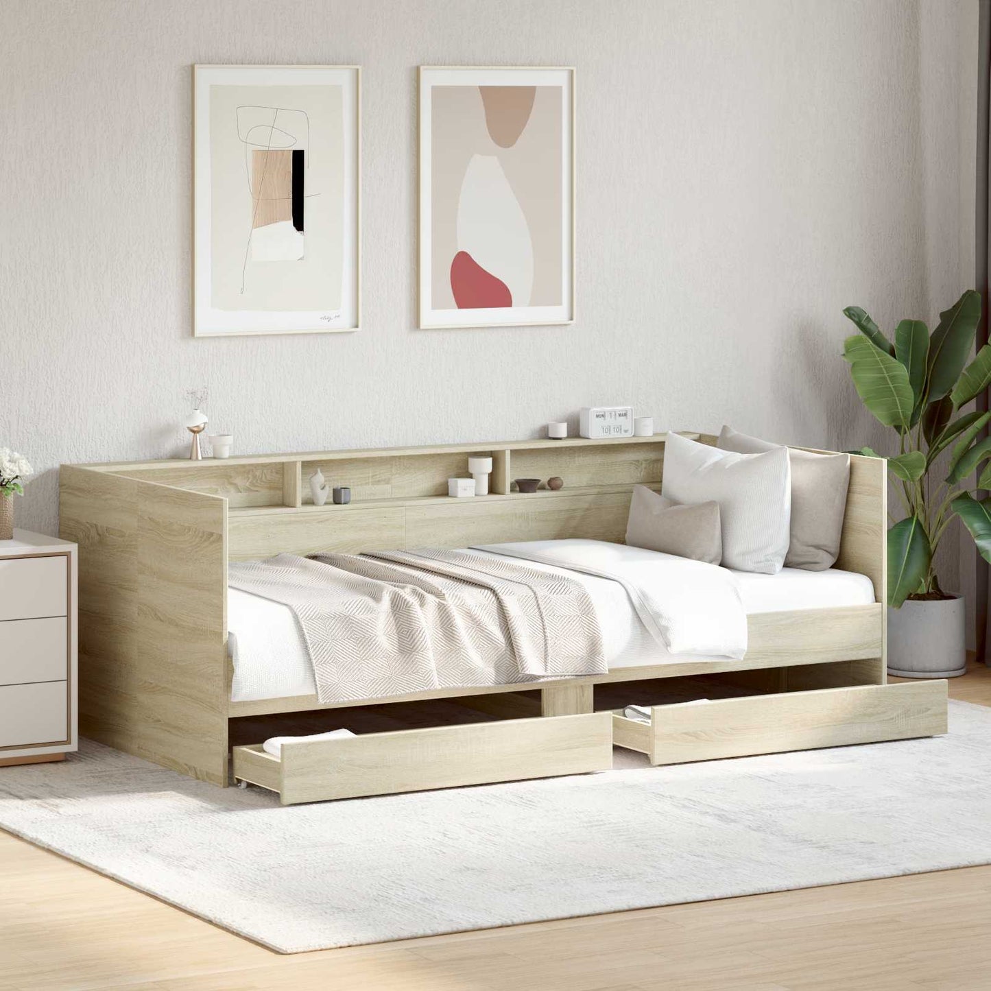 Daybed Se Zásuvkou S Policí S Čelo Dub Sonoma Kompozitní Dřevo