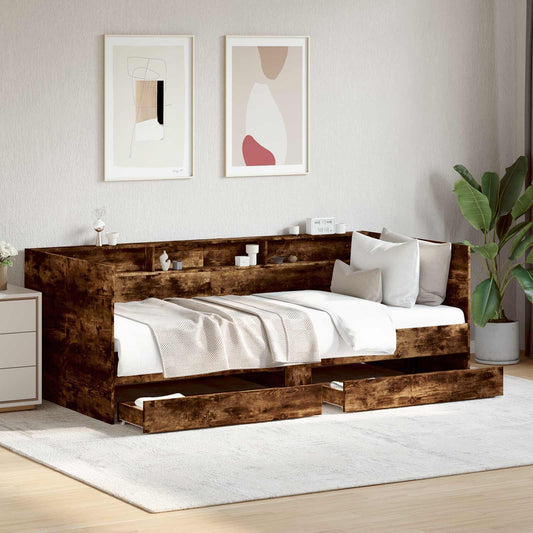 Daybed Se Zásuvkou S Policí S Čelo Kouřový Dub Kompozitní Dřevo
