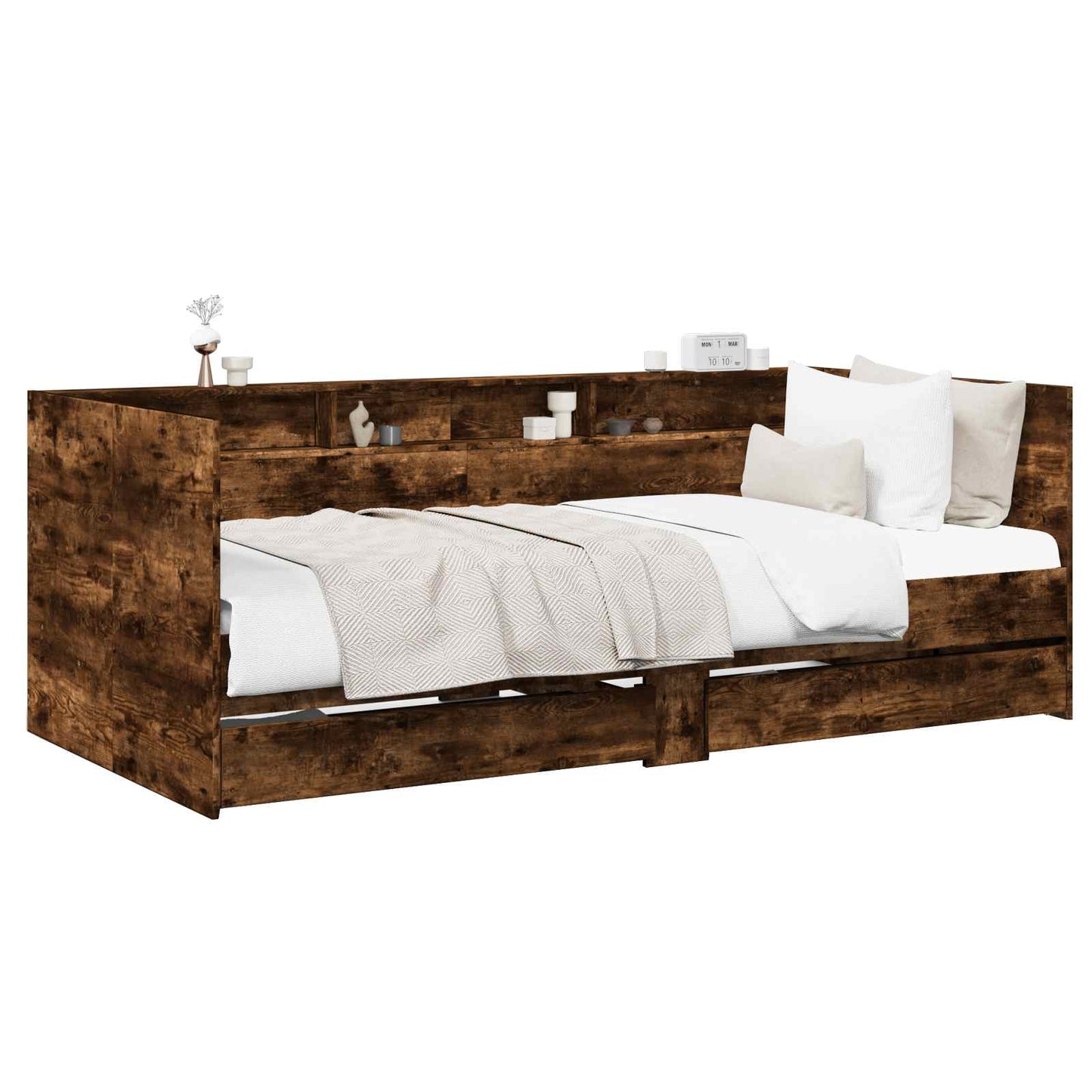 Daybed Se Zásuvkou S Policí S Čelo Kouřový Dub Kompozitní Dřevo