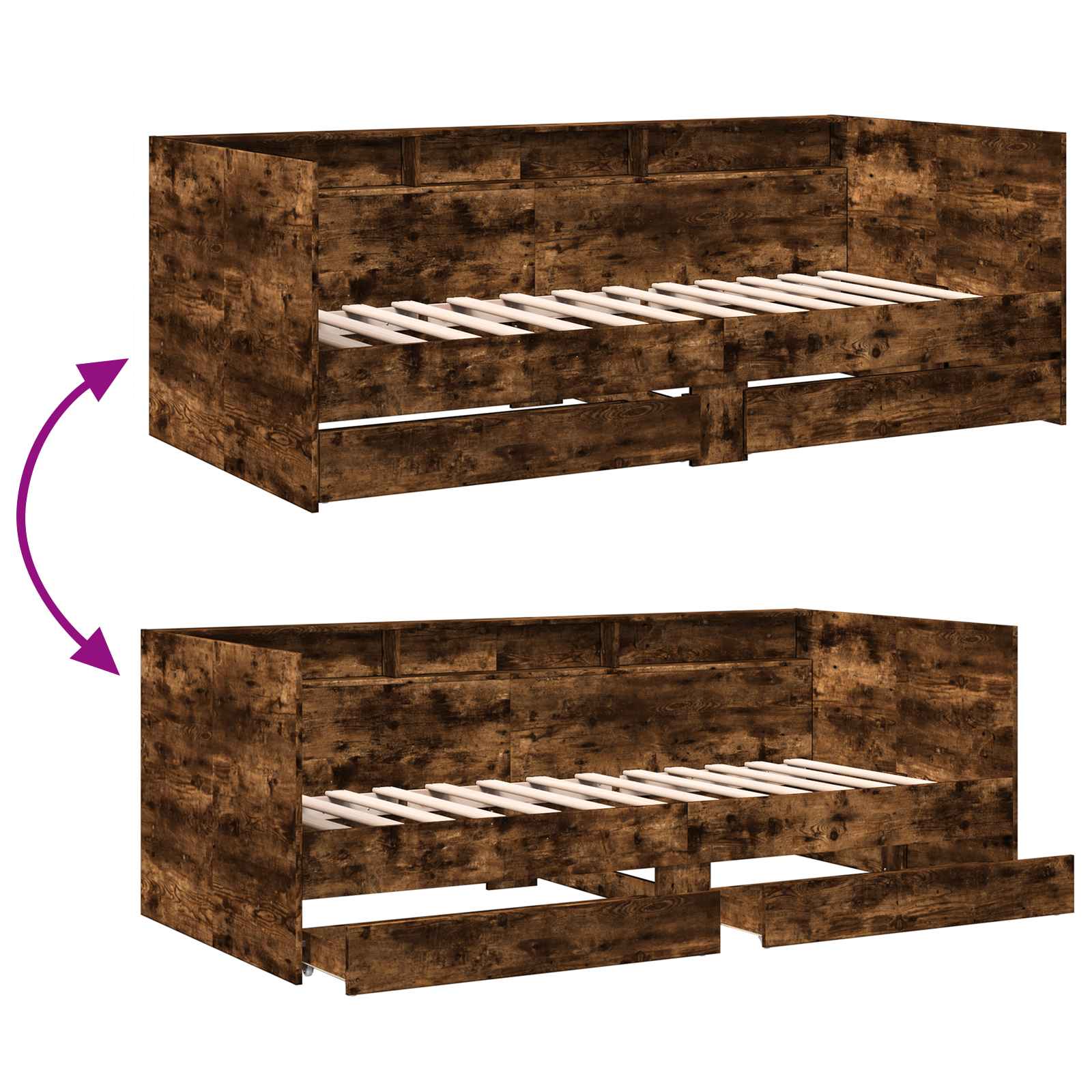 Daybed Se Zásuvkou S Policí S Čelo Kouřový Dub Kompozitní Dřevo