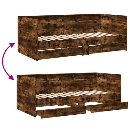 Daybed Se Zásuvkou S Policí S Čelo Kouřový Dub Kompozitní Dřevo