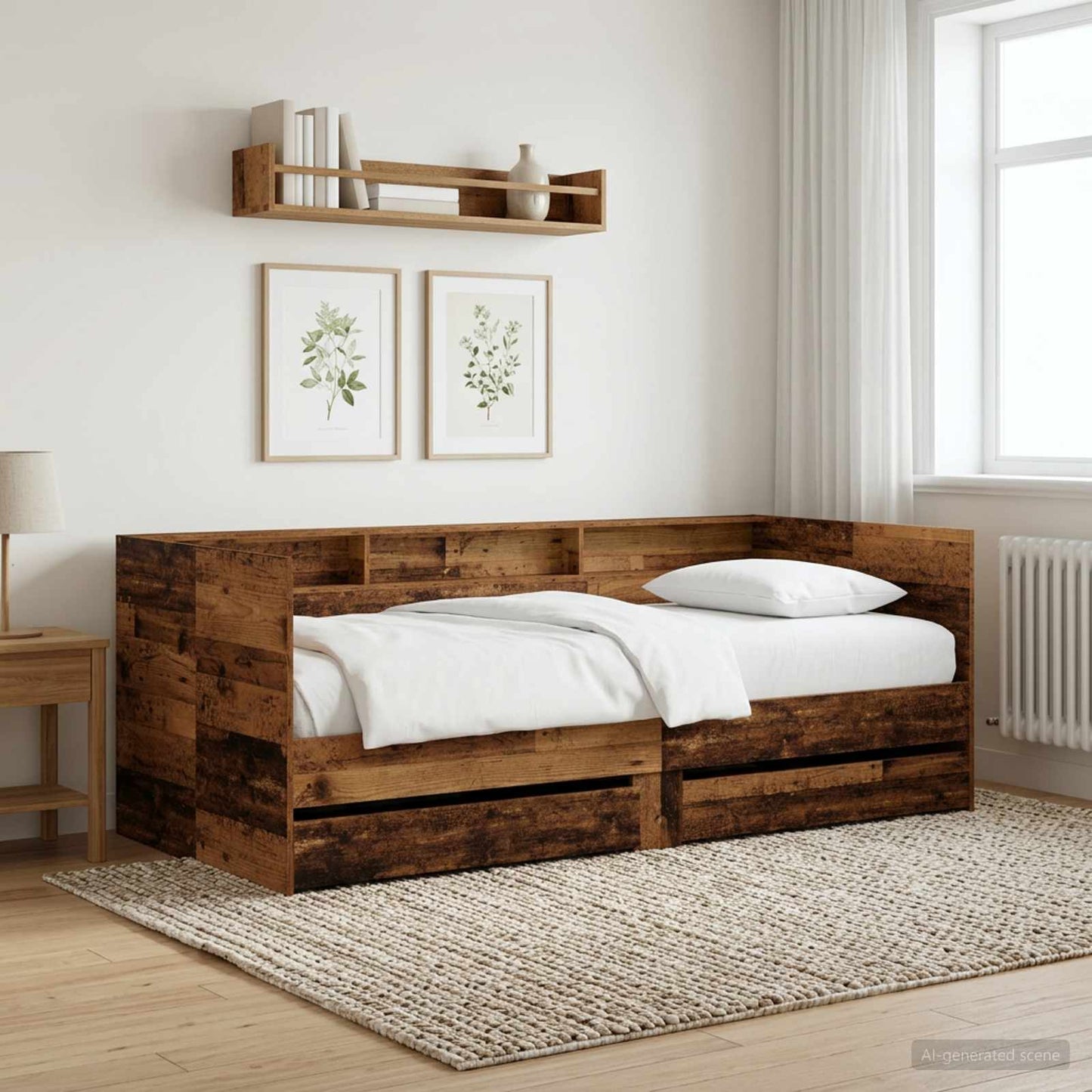 Daybed Se Zásuvkou S Policí S Čelo Staré Dřevo Kompozitní Dřevo