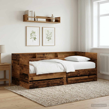 Daybed Se Zásuvkou S Policí S Čelo Staré Dřevo Kompozitní Dřevo