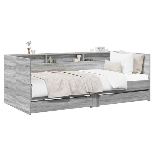 Daybed Se Zásuvkou S Policí S Čelo Šedý Sonoma Kompozitní Dřevo