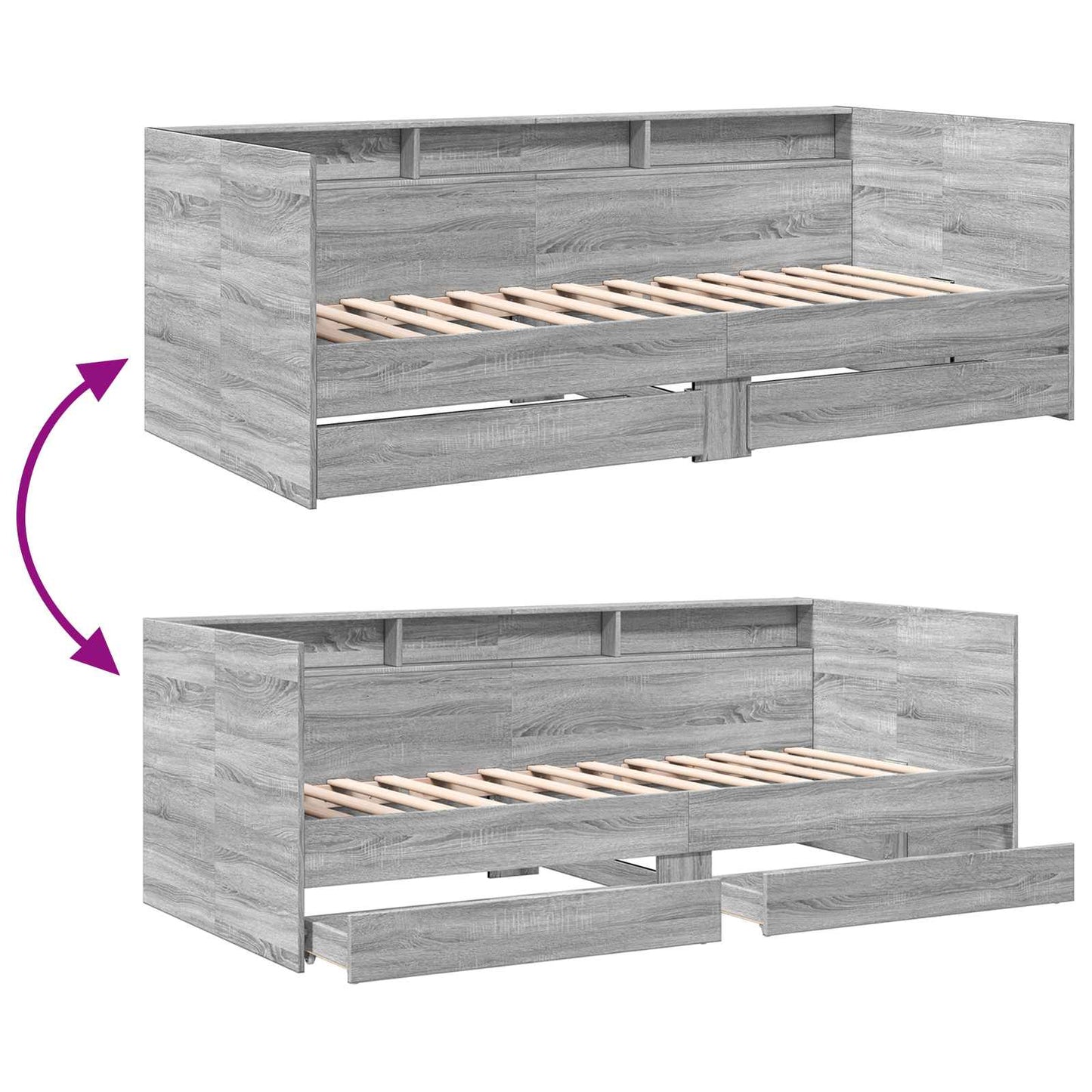 Daybed Se Zásuvkou S Policí S Čelo Šedý Sonoma Kompozitní Dřevo