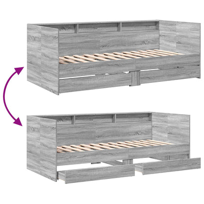 Daybed Se Zásuvkou S Policí S Čelo Šedý Sonoma Kompozitní Dřevo