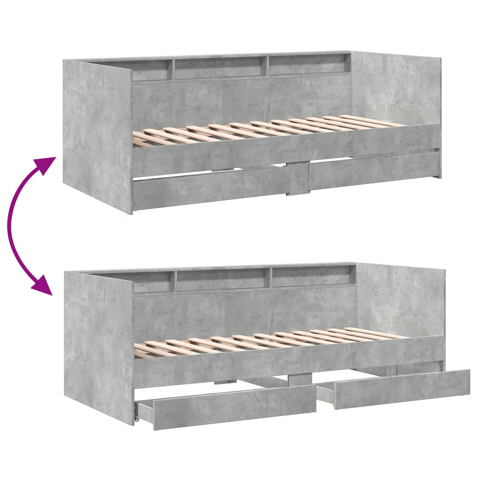 Daybed Se Zásuvkou S Policí Betonově Šedá Kompozitní Dřevo