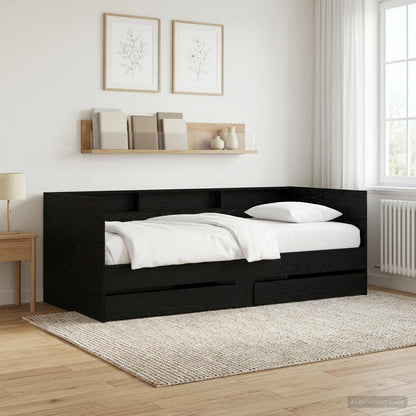 Daybed Se Zásuvkou S Policí S Čelo Černý Dub Kompozitní Dřevo