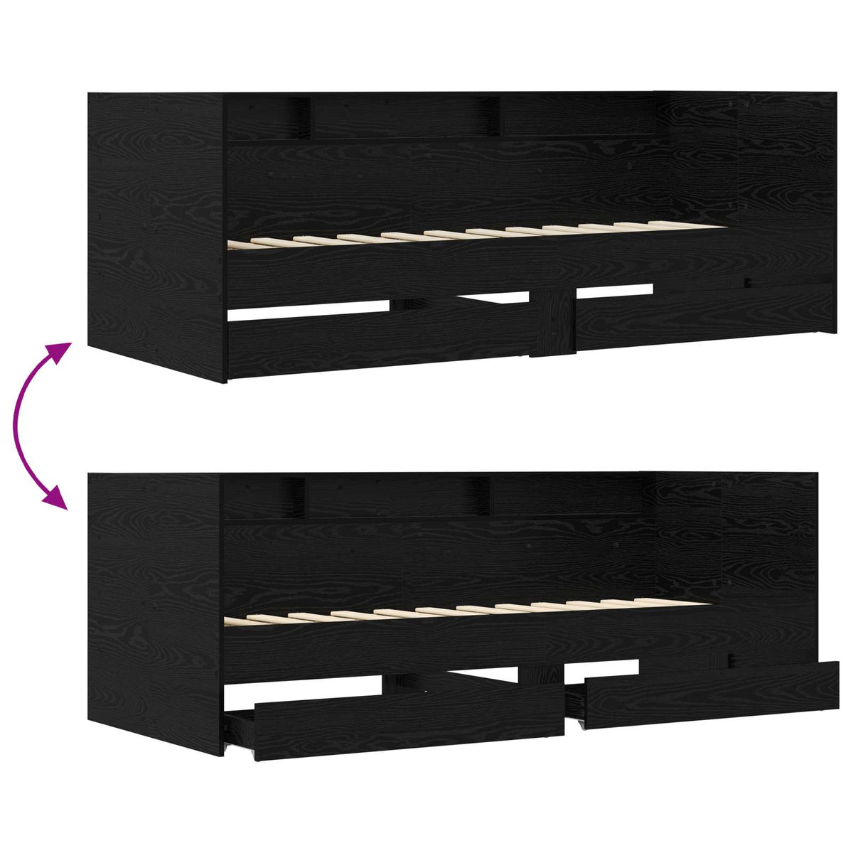 Daybed Se Zásuvkou S Policí S Čelo Černý Dub Kompozitní Dřevo