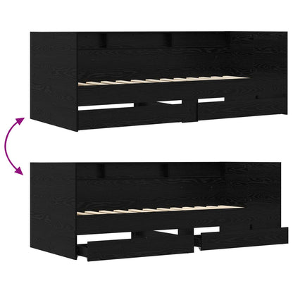 Daybed Se Zásuvkou S Policí S Čelo Černý Dub Kompozitní Dřevo