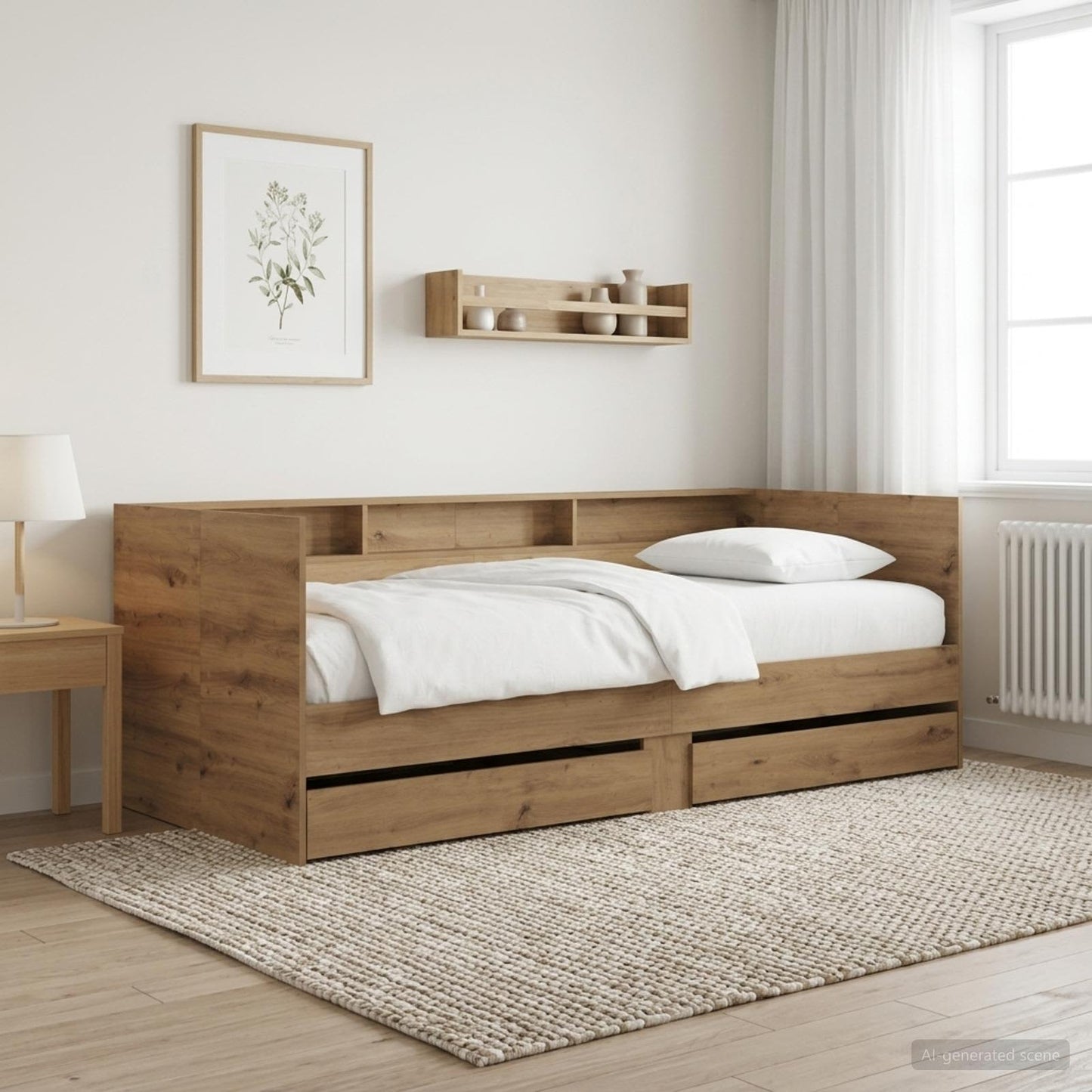 Daybed Se Zásuvkou S Policí S Čelo Dub Artisan Kompozitní Dřevo
