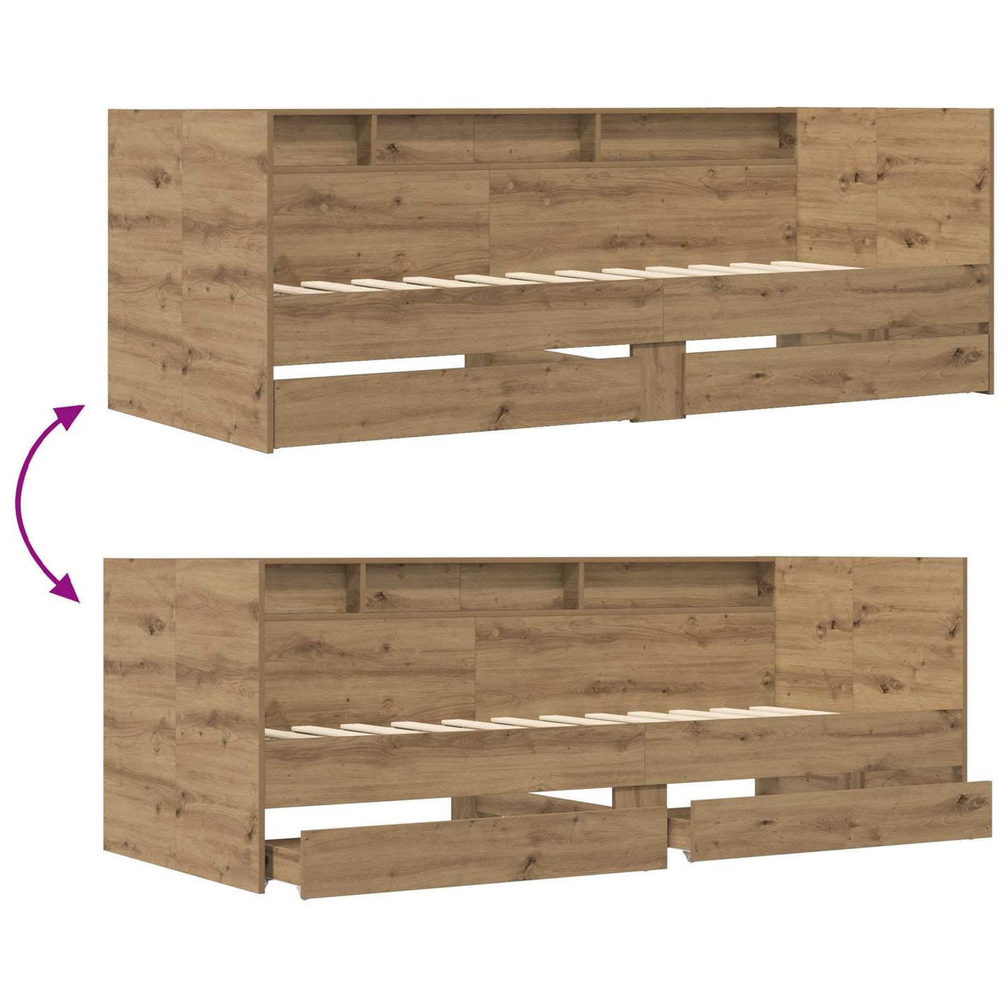 Daybed Se Zásuvkou S Policí S Čelo Dub Artisan Kompozitní Dřevo