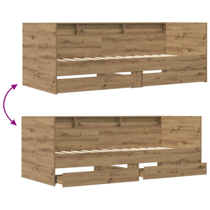 Daybed Se Zásuvkou S Policí S Čelo Dub Artisan Kompozitní Dřevo