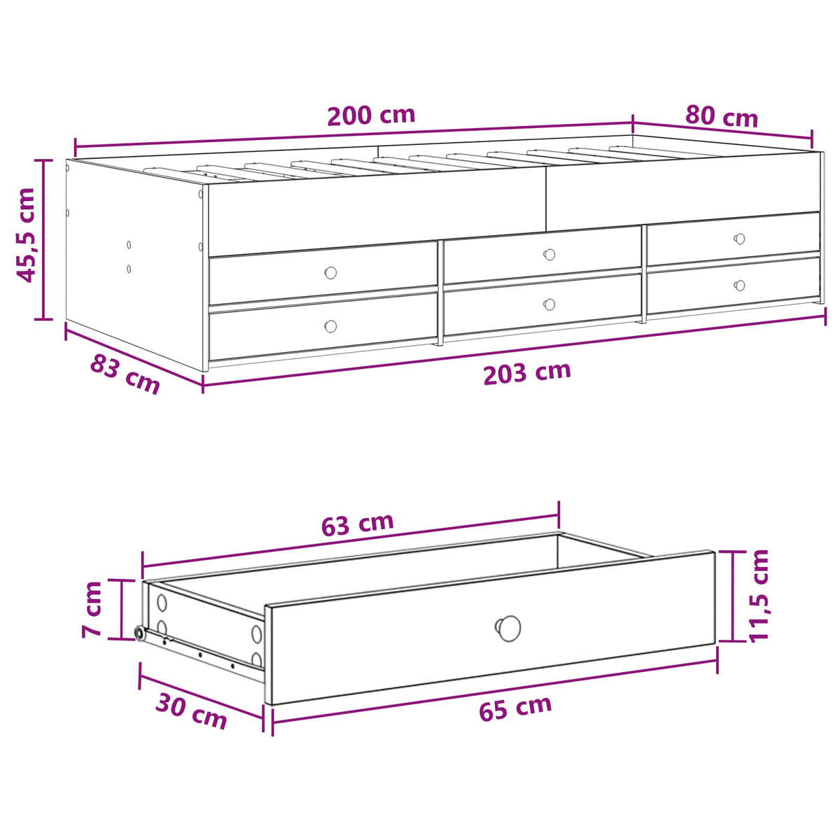 Rám Postele S Úložným Prostorem Se Zásuvkou Bílá 80 X 200 Cm