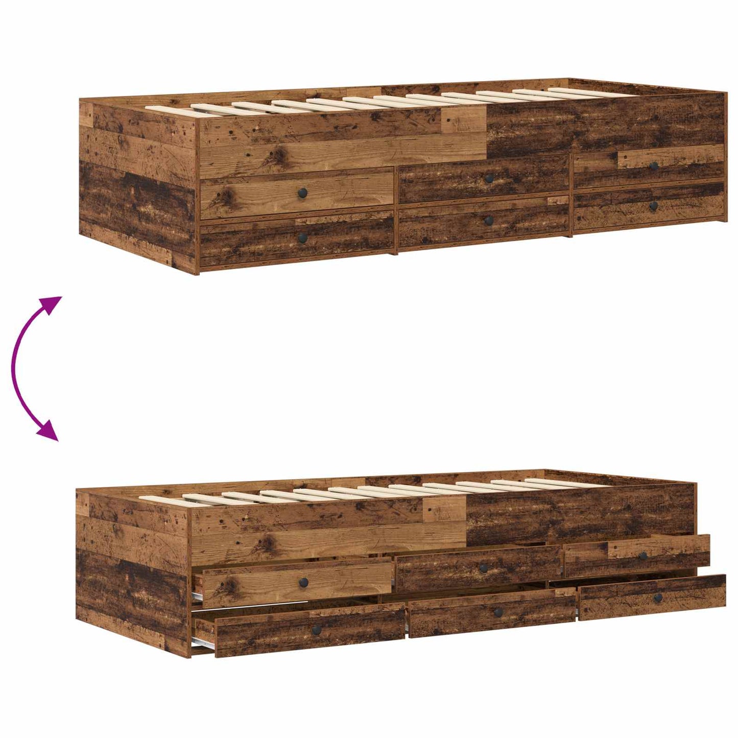 Rám Postele S Úložným Prostorem Staré Dřevo 80 X 200 Cm