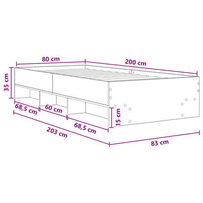 Rám Postele S Policí Šedý Sonoma 80 X 200 Cm Kompozitní Dřevo