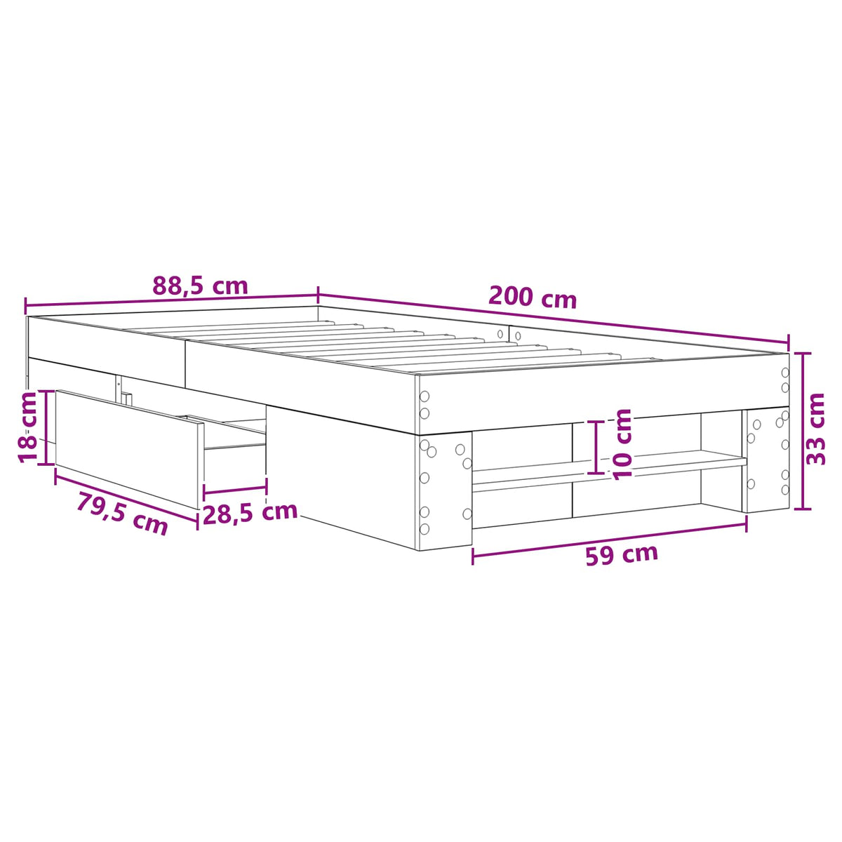 Rám Postele S Úložným Prostorem Se Zásuvkou Bílá 80 X 200 Cm