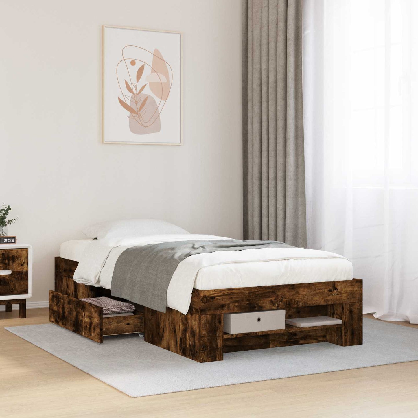 Rám Postele S Úložným Prostorem Kouřový Dub 80 X 200 Cm