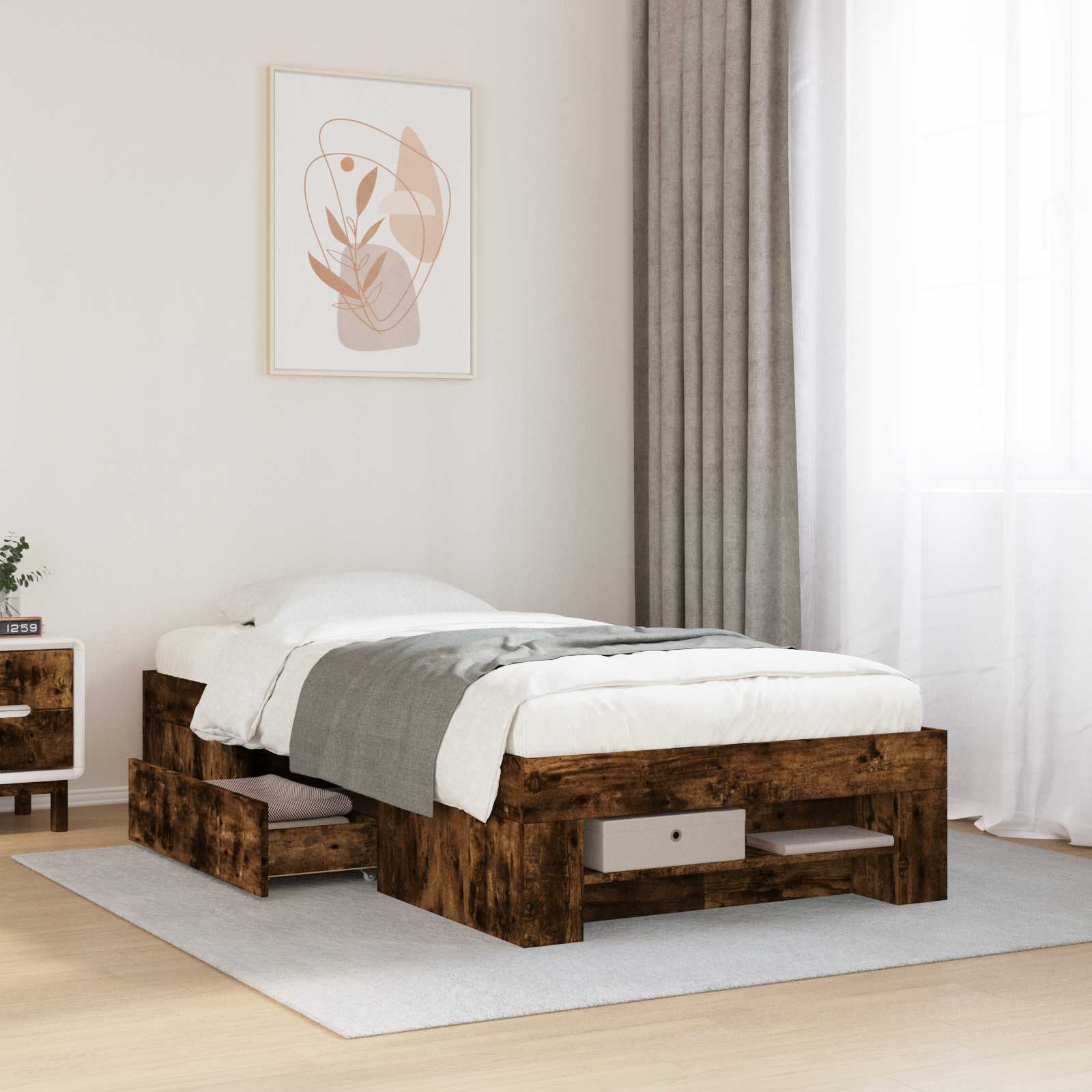 Rám Postele S Úložným Prostorem Kouřový Dub 80 X 200 Cm